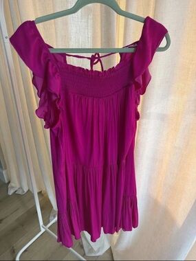 Free People Magenta Ruffle-Sleeve Mini Dress